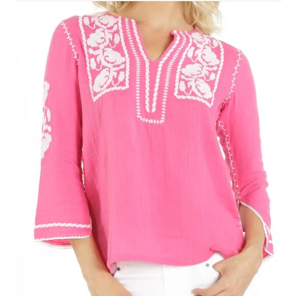 SALE APNY Boho Chic Embroidered Floral Cross Stitch Cotton Top Womens Size XS - Picture 8 of 8